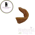 A single curved brown pizzle dog treat , shown on a white background with a '12 Weeks+ Recommended' badge in the top-left and the 'Natural Dog Co.' logo in the bottom-right.