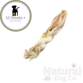 A natural rabbit ear with fur shown on a white background with a '12 Weeks + Recommended' badge in the top-left corner and the 'Natural Dog Co.' logo in the bottom-right.