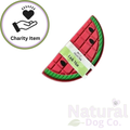 A watermelon-themed dog lick mat by Natural Dog Co. featuring a red and green watermelon pattern with black seeds, wrapped in a white paper band.